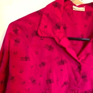 Cutest Vintage 80’s 3/4 sleeve Hot Pink Music Note Blouse M/L